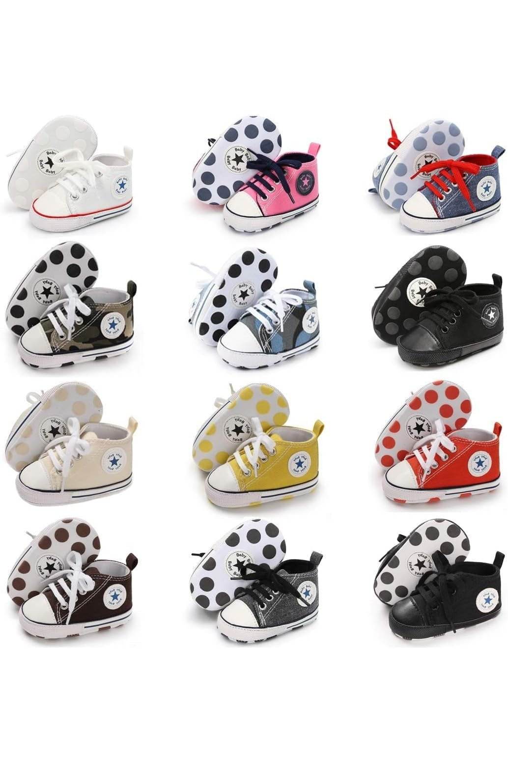Unisex Baby Boy & Girl Canvas Sneakers – Soft Sole Ankle Shoes for Infant First Walkers - Giggles And Grab